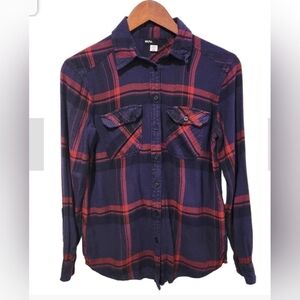 BDG Dark Blue and Red Plaid Shirt